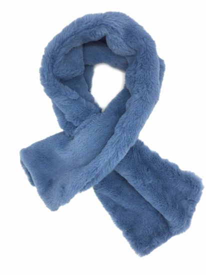 Winter Warm Soft Furry Wrap Around Loophole Women Blue Faux Fur Scarf