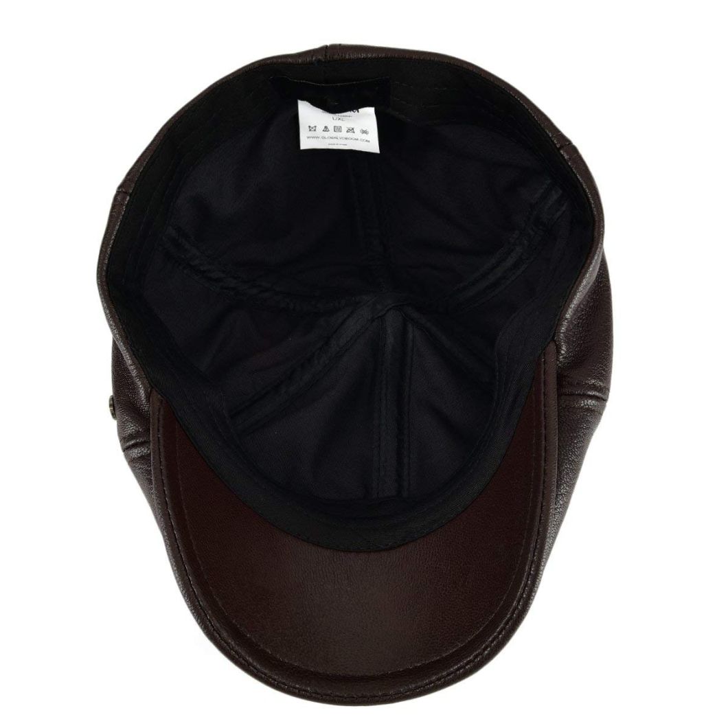 Classic Beret 6-Panel IVY Leather Top Hat with Cotton Sweatband