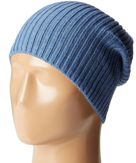 Warm Blue Blank Slouchy Ribbed Knitted Unisex Winter Hat Beanie
