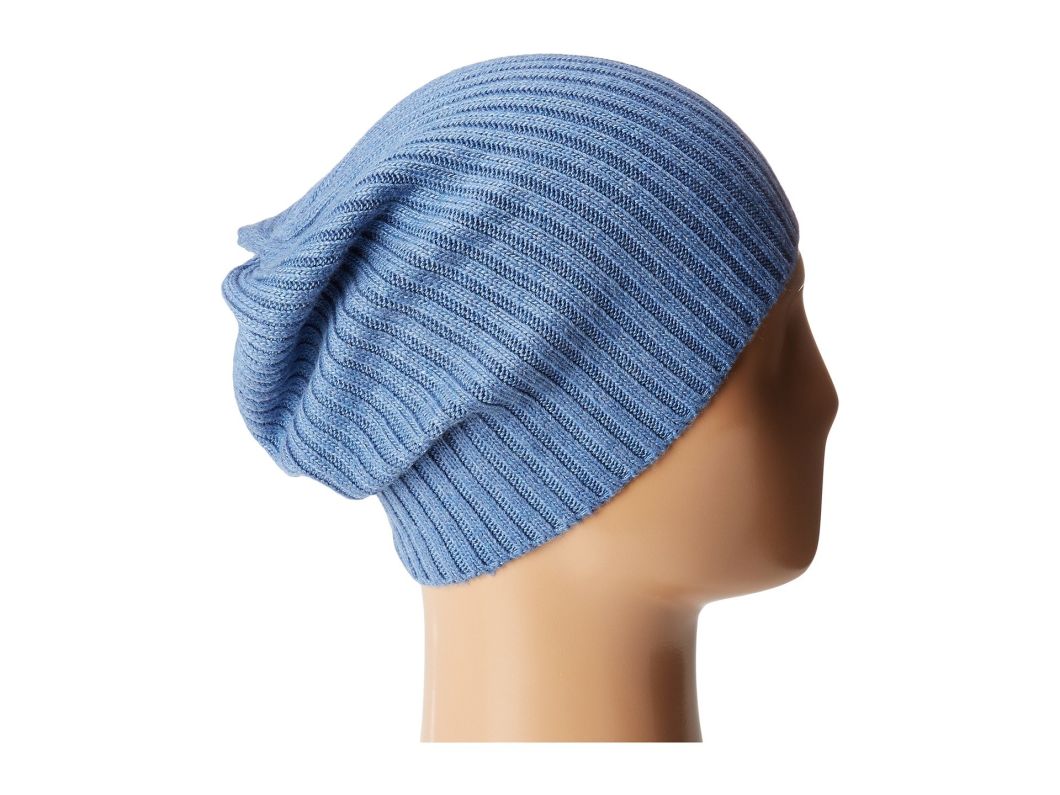 Warm Blue Blank Slouchy Ribbed Knitted Unisex Winter Hat Beanie