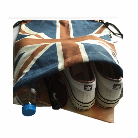 Sedex Audit Wholesale Custom Man Women Flag Pattern Hemp Drawstring Bag with Durable Canvas and Cotton for Gym Sports Books Small Laptop