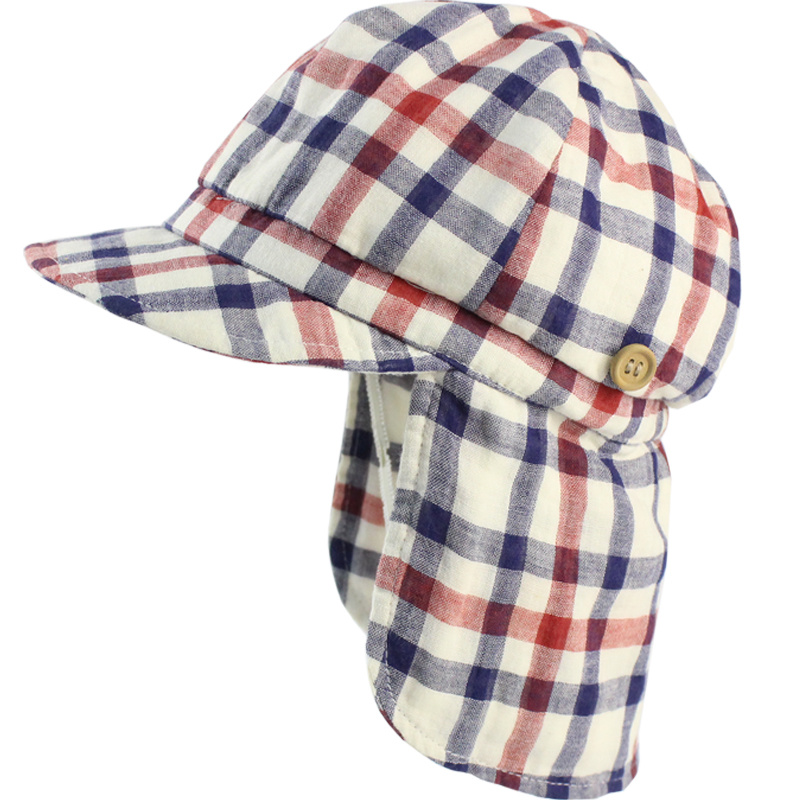Check Gingham Summer Beach Swim Sun Protection Neck Shade Flap Hat Cap for Toddler Kids