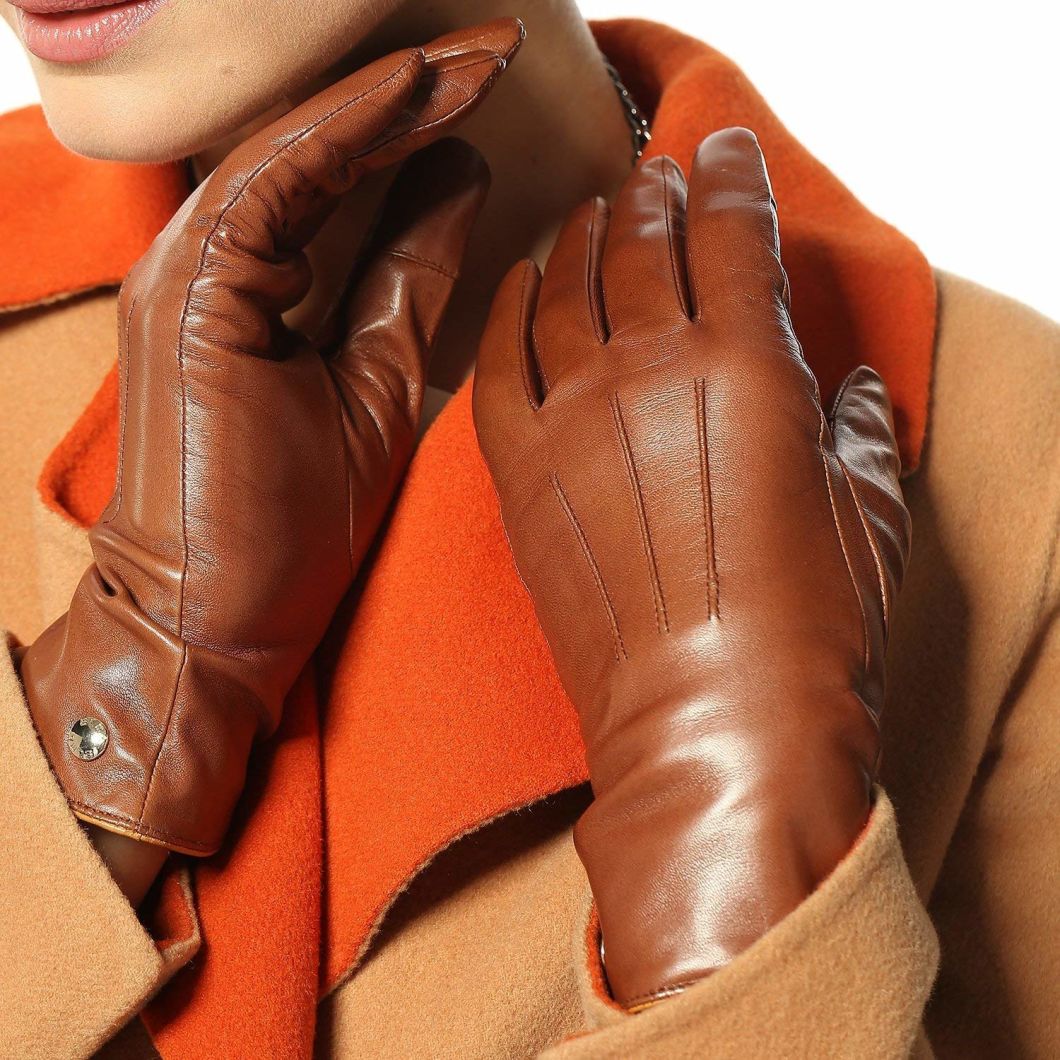 100% Pure Cashmere Lined Touchscreen Warm Driving Women Leather Gloves