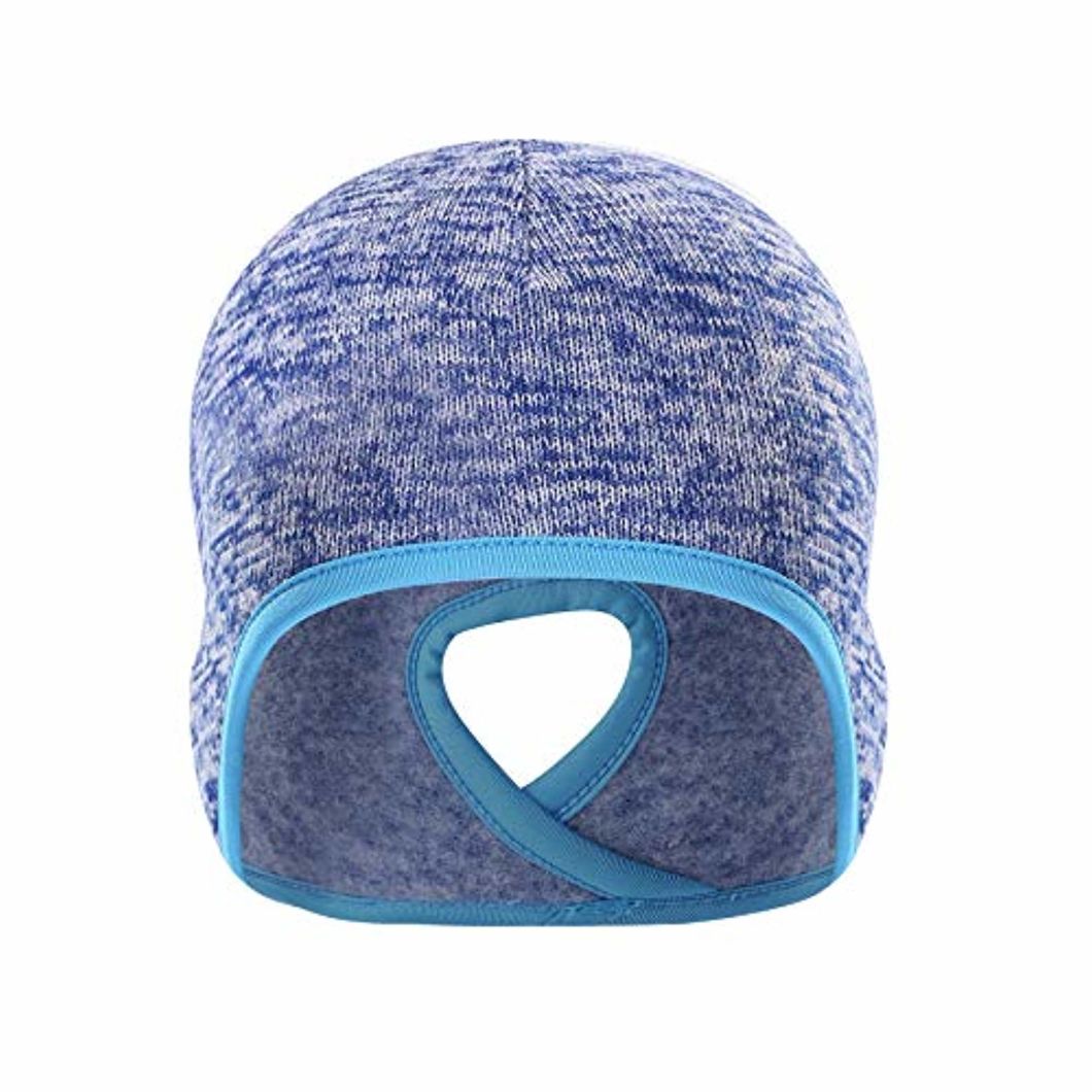 Winter Running Fleece Lined Skull Beanie Hat with Ponytail Hole