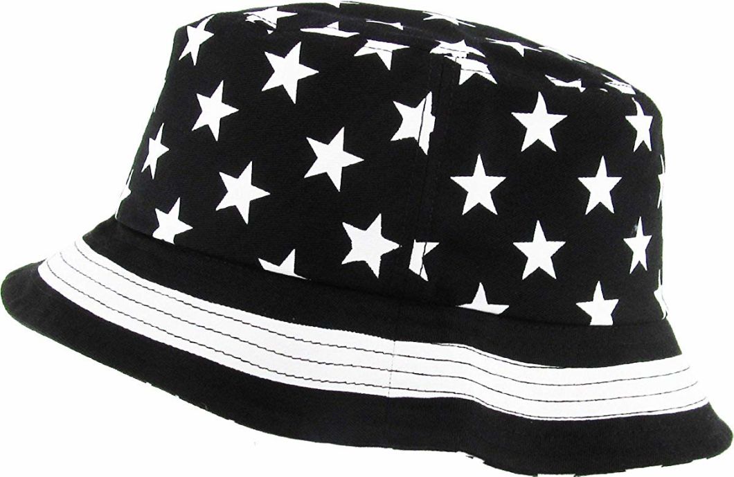 Cotton Durable Smooth Print Bucket American Flag Hat Summer Boonie