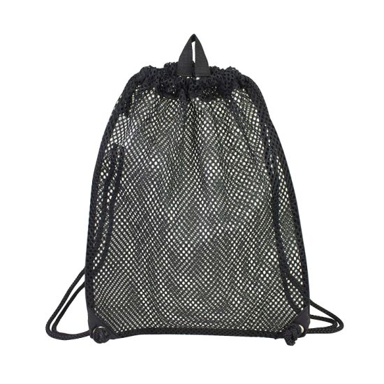 Custom Man Women Breathable Polyester Mesh Drawstring Bag with Cinch-Able Closure for Sports Poolside Beach