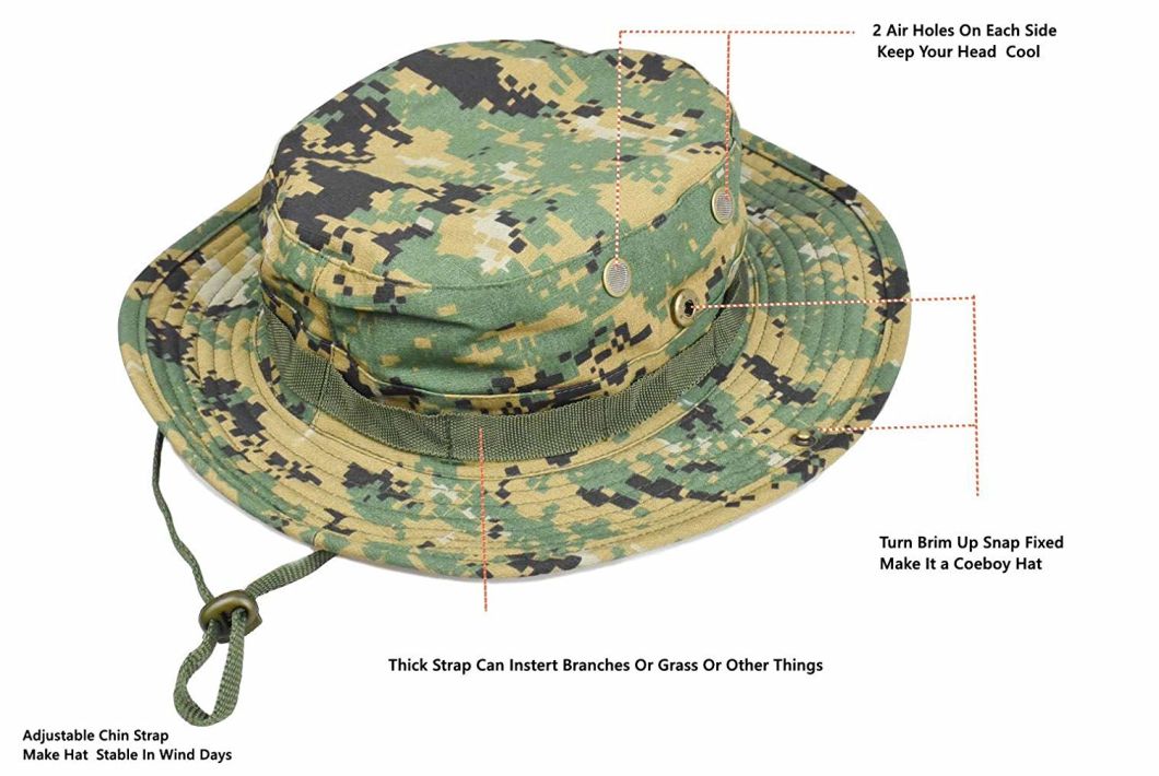 Custom Folding Breathable Fashion Camouflage Wide Brim Bucket Hat Cap