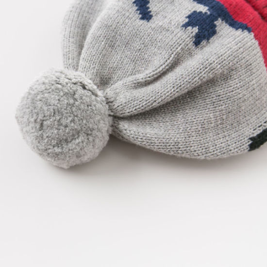 Embroidered Winter Warm Striped Beanie Knitted Baby POM POM Hat