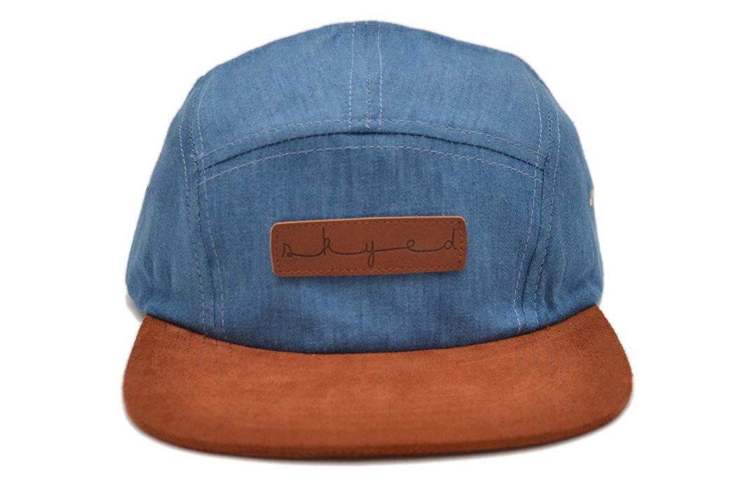 BSCI Audit 5 Panel Baseball Cap with Genuine Leather Strap Patch Logo