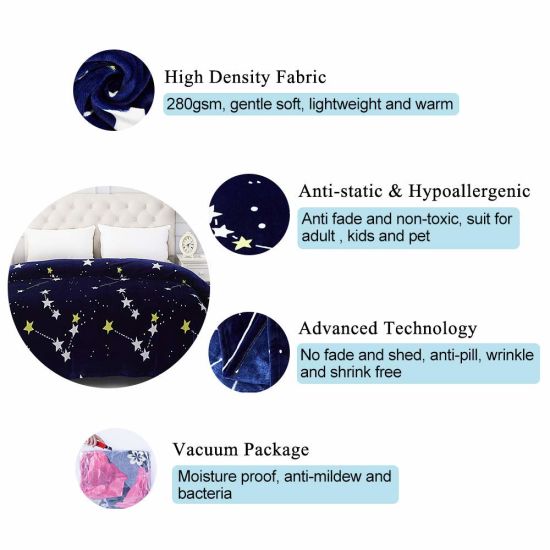 100% Polyester Plush Soft Anti-Static Flannel Fleece Printed Blanket