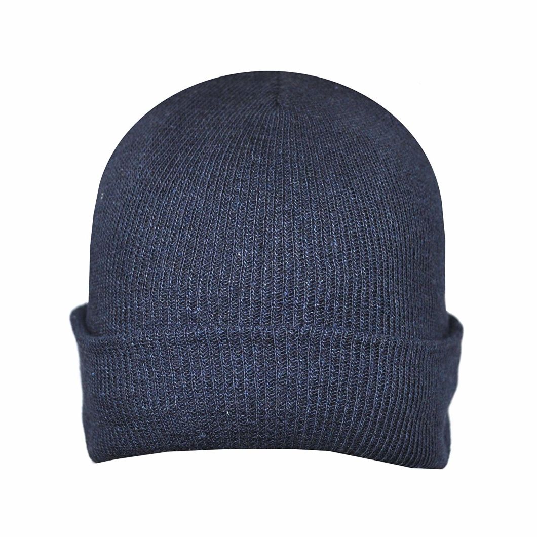 Custom Warm Beanie Knitted Striped Plain Navy Blue Winter Ski Woolly Hat