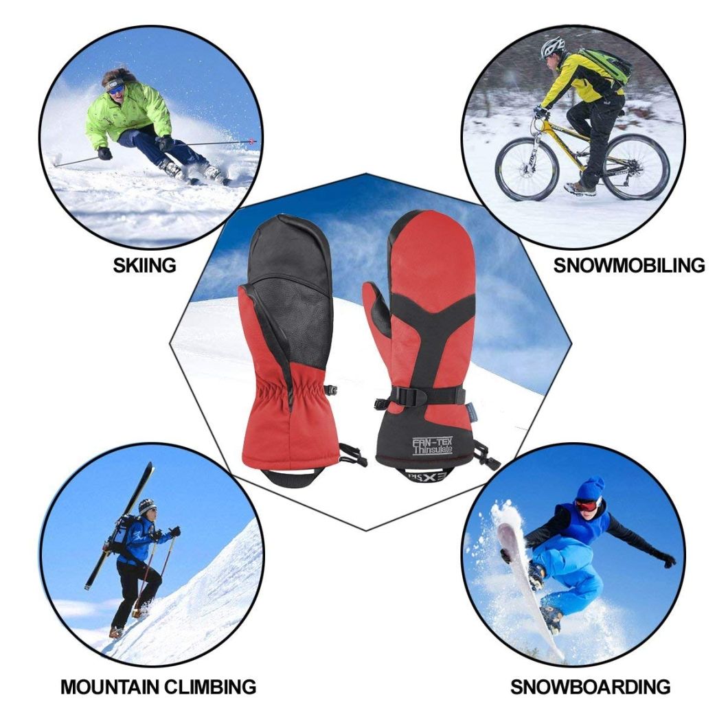 Quick-Dry Winter Windproof Motorcycling Waterproof Gloves Ski with Leather Polyester