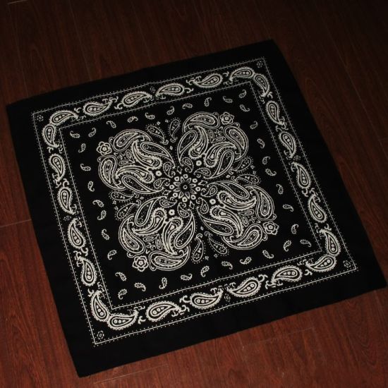 Hot Sales Promotional 100% Cotton 55cm*55cm Black White Paisley Square Printed Bandana
