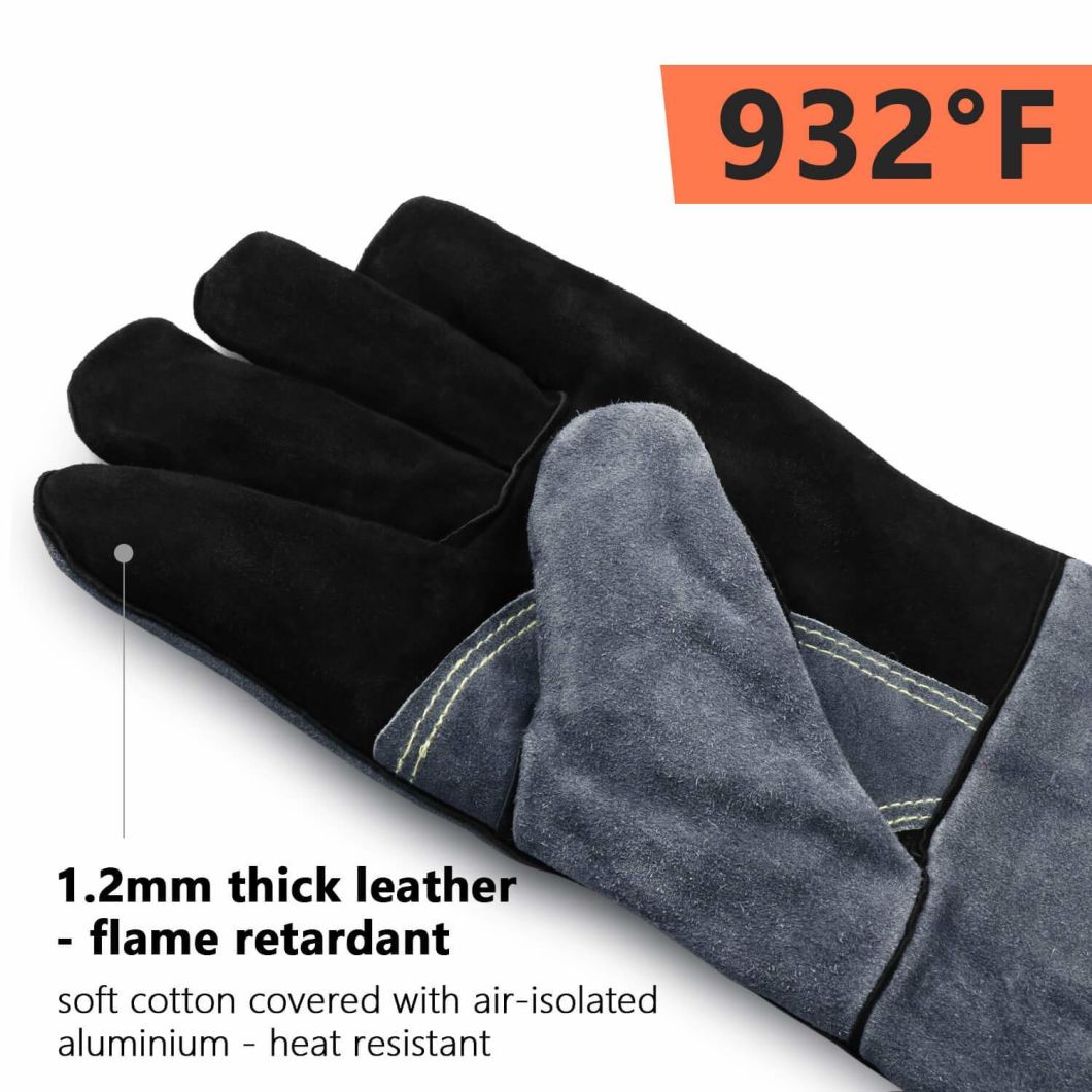 Custom Heat Resistant Leather Welding Gloves with Long Sleeve and Insulated Cotton Lining