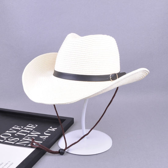 Summer Sun Hat with String Cheap Paper Straw Cowboy Hats for Men