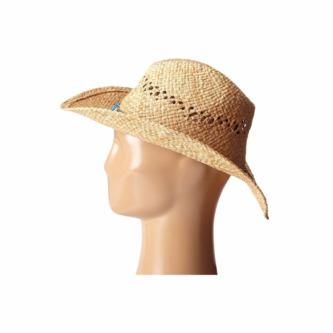 Hatband Featuring Turquoise Silver-Tone White Beads Breathable Straw Cowgirl Hat