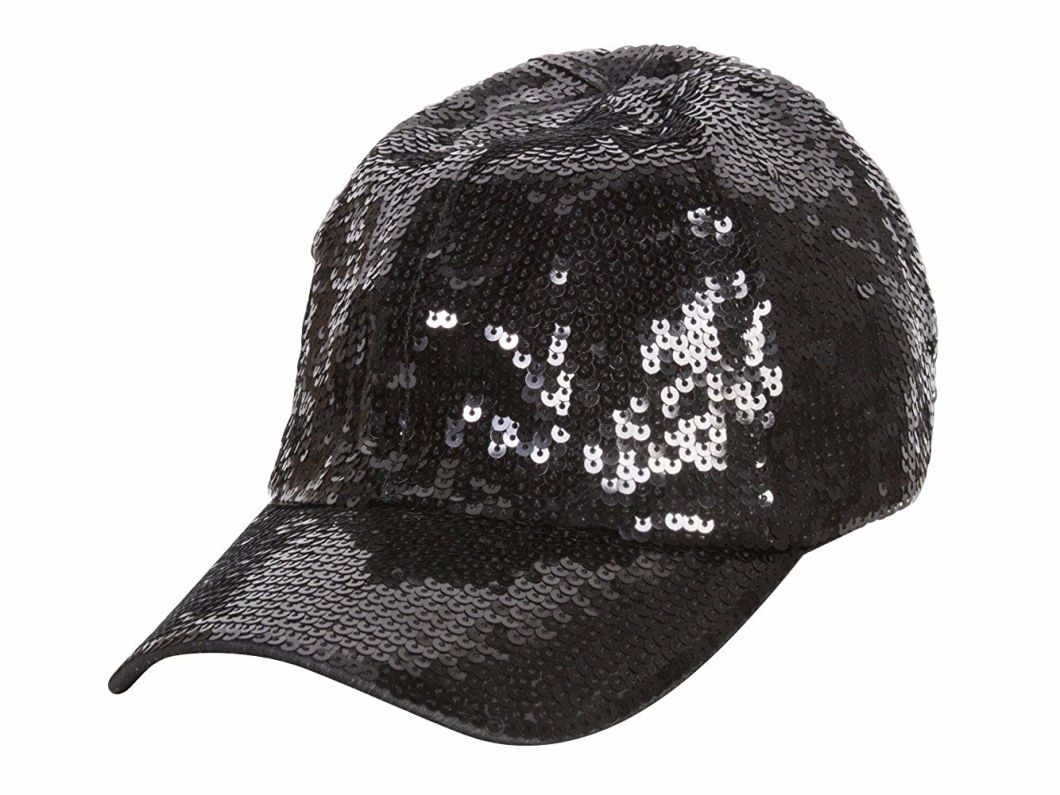 100% Polyester Adjustable Curved Bill Baseball Sequin Hat Wholesale