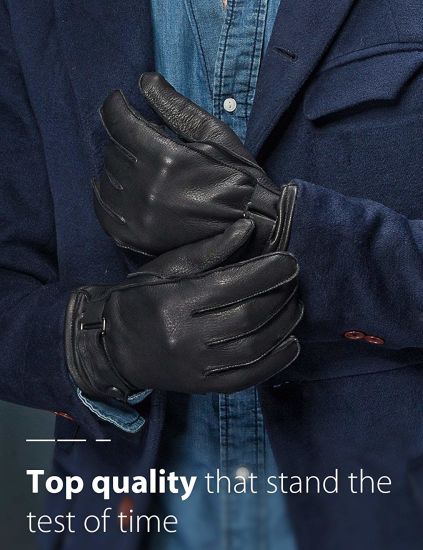 Winter Warm Classical Black Gloves Men′s Luxury Deerskin Gloves Leather
