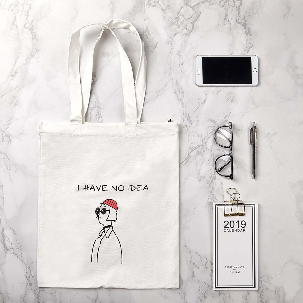 Promotional Heavy Duty Tote Cotton Shopping Bag with Zipper Pocket