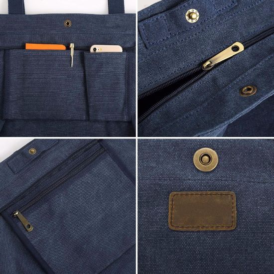 Sedex Audit Wholesale Durable Canvas Tote Bag Zip Top Closure with Press Stud Fastening for Women School Work Travel and Shopping