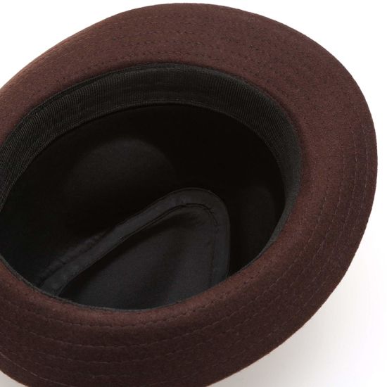 Wholesale Men′s Wool Blend Short Brim Fedora Brown Trilby Hat with Band