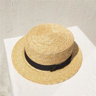 Lady Summer Panama Flat Top Straw Boater Hat with Ribbon