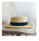 Lady Summer Panama Flat Top Straw Boater Hat with Ribbon