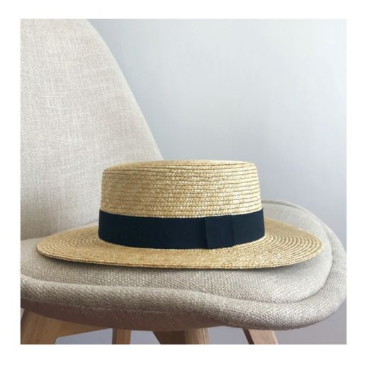Lady Summer Panama Flat Top Straw Boater Hat with Ribbon