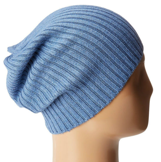 Warm Blue Blank Slouchy Ribbed Knitted Unisex Winter Hat Beanie