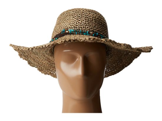 Straw Floppy Brim Crochet Seagrass Hat Leather Hatband with Beads