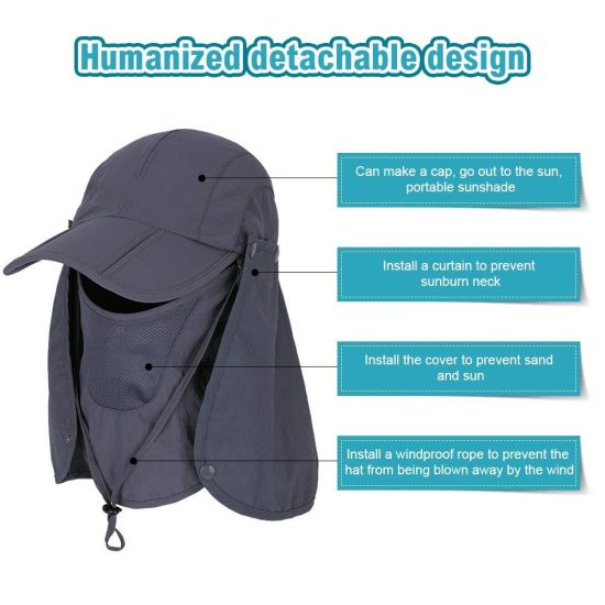 Polyester Quick-Dry Upf 50+ Removable Face Mask Fishing Cap