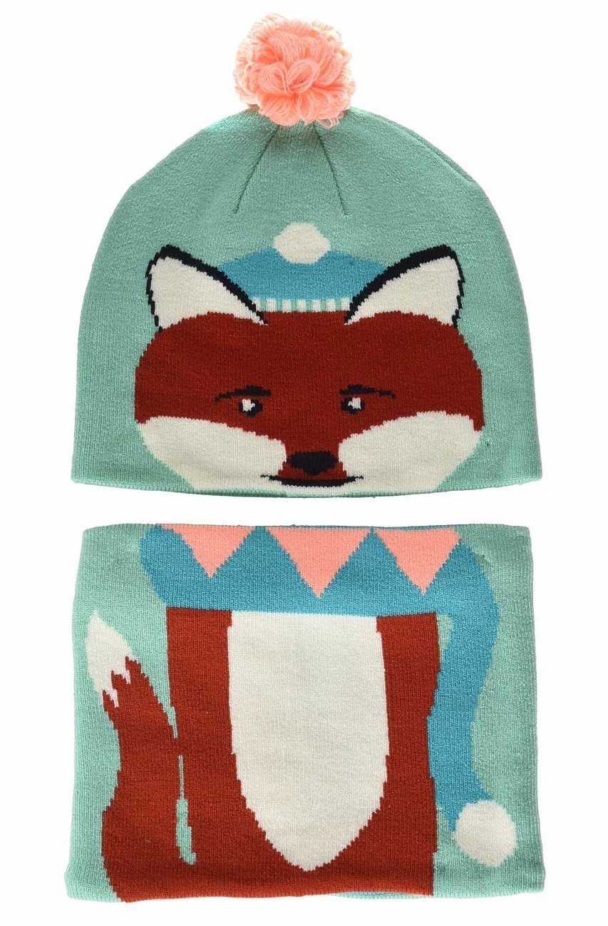 100% Acrylic Cartoon Full-Coverage POM Beanie Circular Kids Knit Scarf