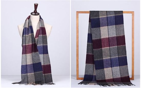 BSCI Audit Woven Long Classic Plaid Elegant Winter Warm 100% Wool Scarf