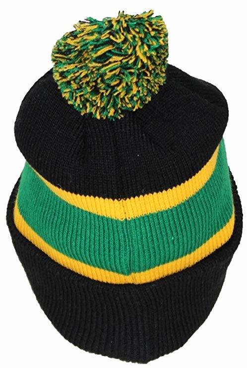 Acrylic Rugby Knit Striped Cuff Slouch Double-Layer Beanie Hat with POM POM