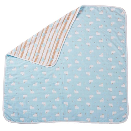 Wholesale Custom Toddler Baby Kid 100% Organic Cotton Muslin Blanket with Reversible Alpaca Printed Design