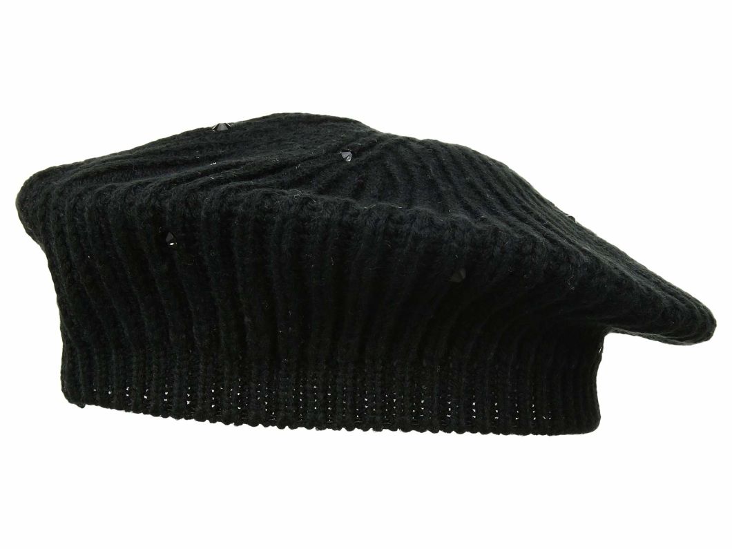 Acrylic Knitted Beret Hat with Crystal Detailing for Ladies Women