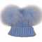 Toddler Beanie Knitted Fur Raccoon Hat with Double Big Ball Pompom for Baby Children