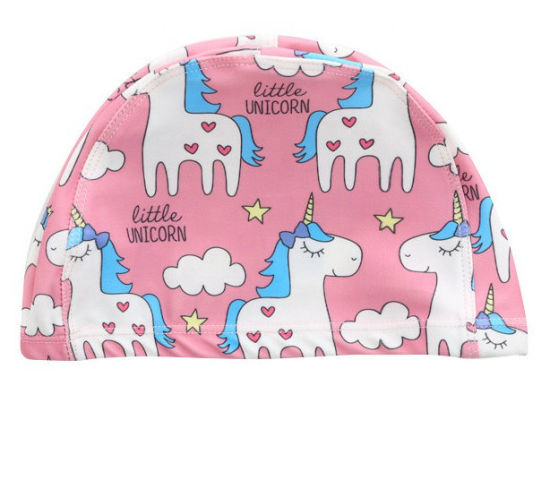 Promotional Beach Hat Custom Kid Cartoon Swimwear Fashion Lycra Swim Cap with Nylon