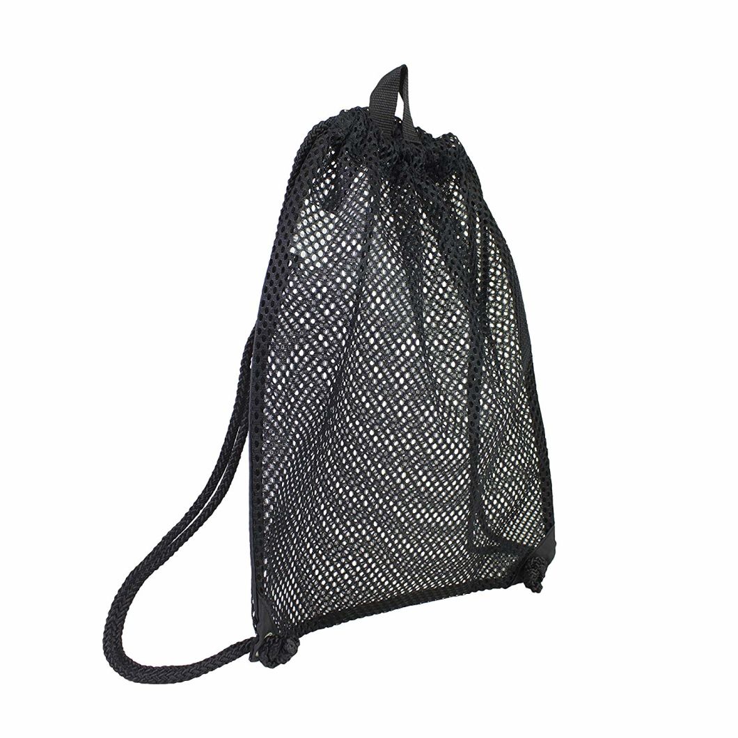 Custom Man Women Breathable Polyester Mesh Drawstring Bag with Cinch-Able Closure for Sports Poolside Beach