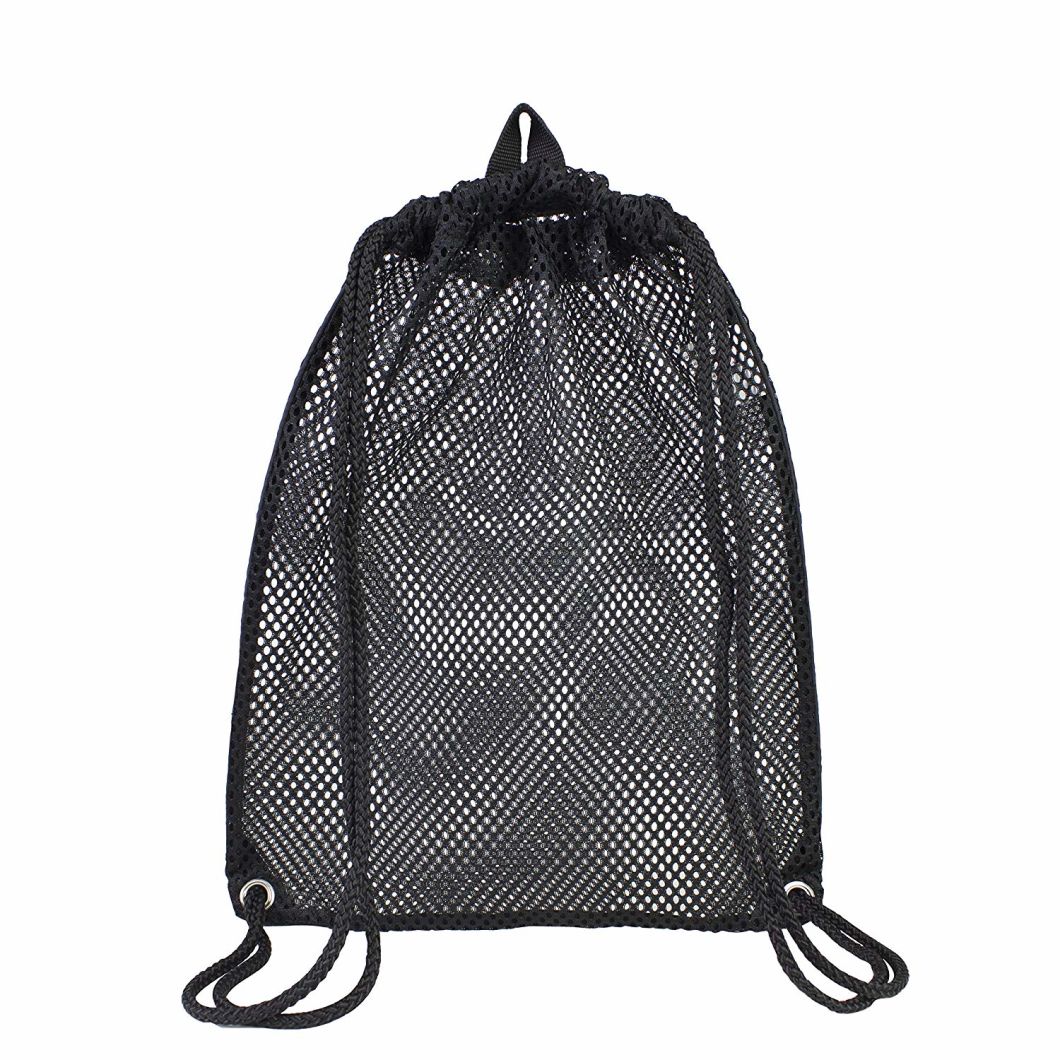 Custom Man Women Breathable Polyester Mesh Drawstring Bag with Cinch-Able Closure for Sports Poolside Beach