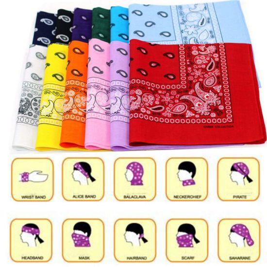 100% Cotton Fashion Accessories Double Sided Print Handkerchief Headwrap Headband Scarf Bandana