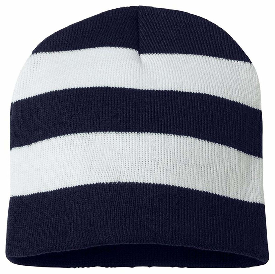 Custom Winter 100% Acrylic Rugby Football Fan Striped Beanie Hat