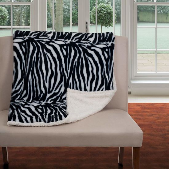 100% Polyester Animal Print Pattern Throw Sherpa PV Fleece Blanket