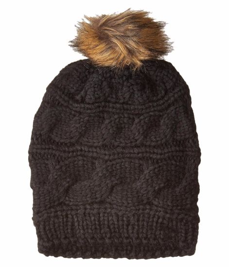 100% Acrylic Winter Warm Ribbed Edge Beanie Knitted Slouchy Pompoms Fur Hat