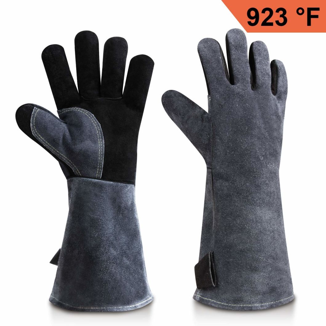 Custom Heat Resistant Leather Welding Gloves with Long Sleeve and Insulated Cotton Lining