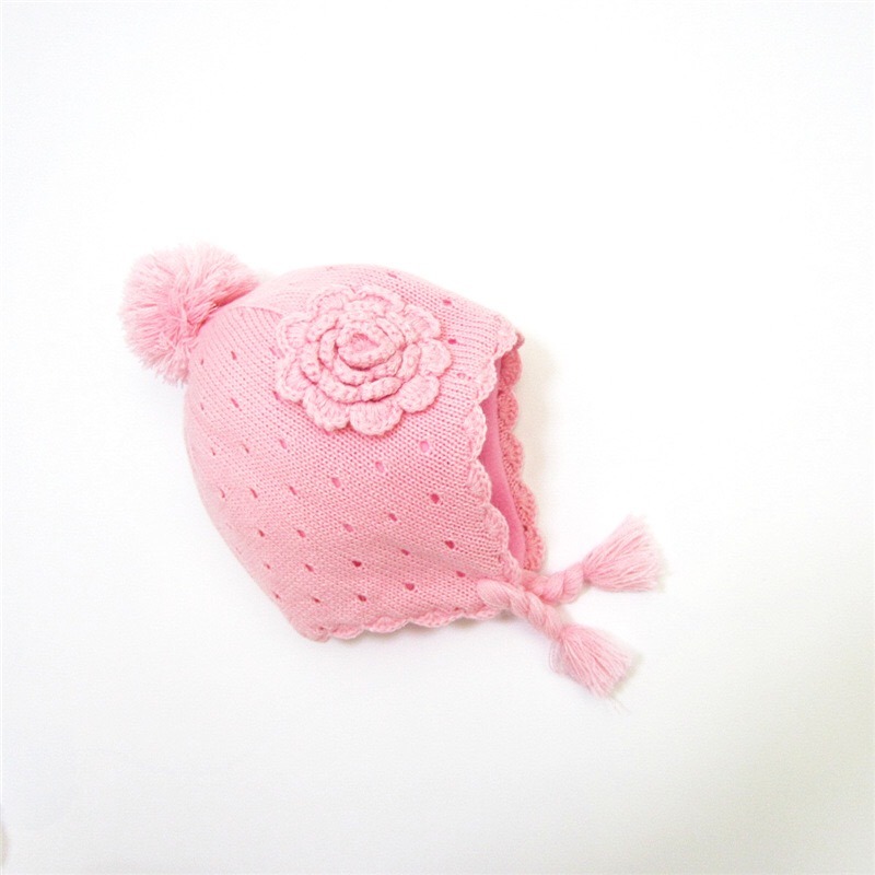 Custom Acrylic Warm Knitted Fleece Earflap Baby Beanie Hats Crochet