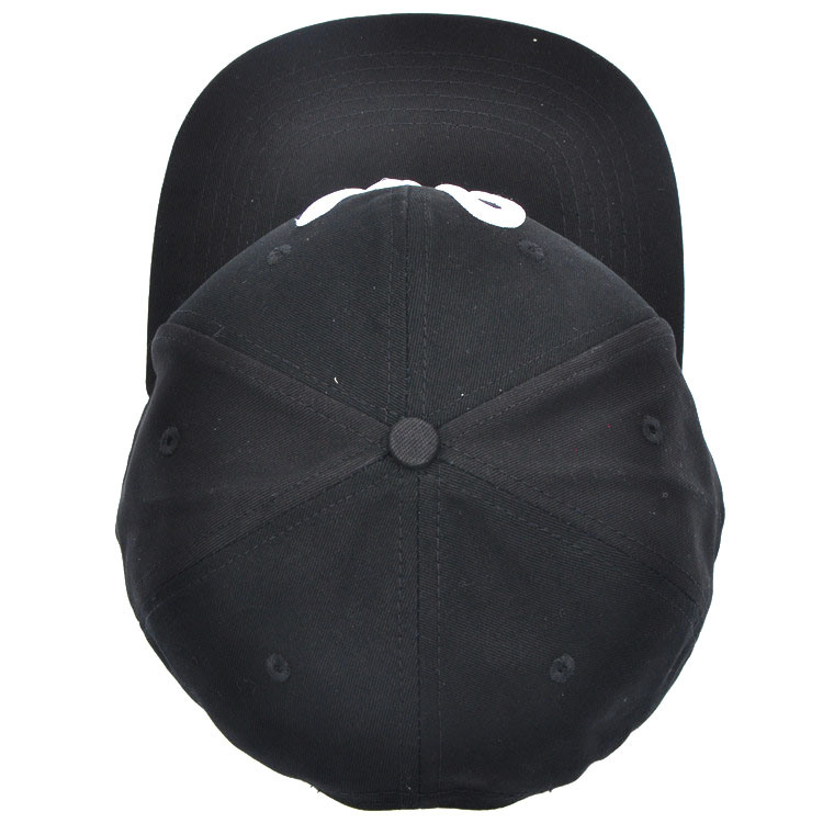 6-Panel Wholesale Cotton Black Embroidery Custom Sports Plain Baseball Snapback Cap