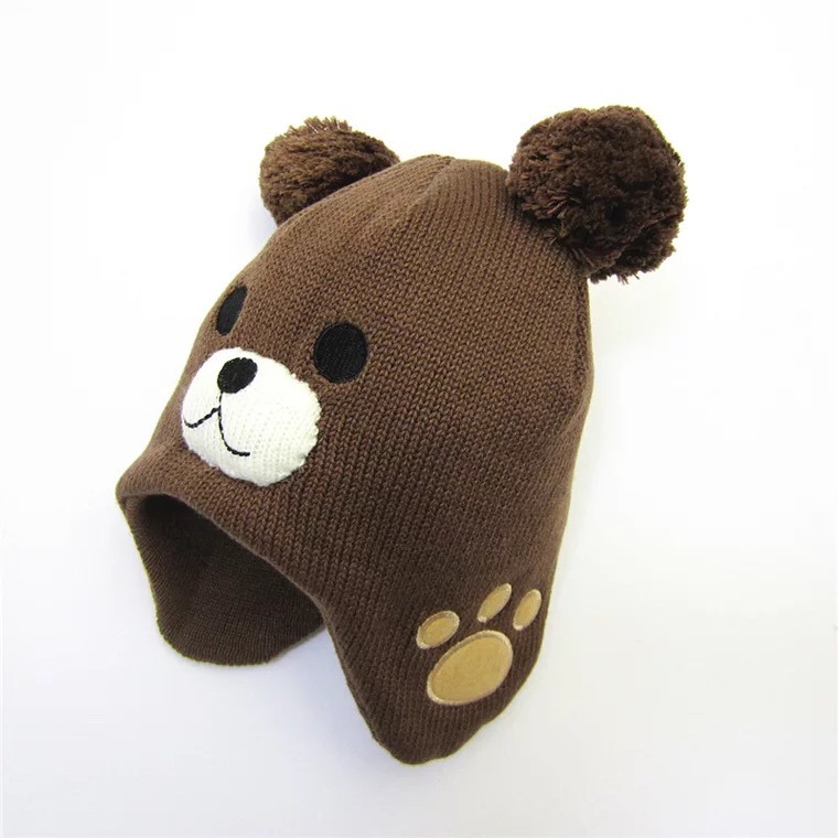 Bear Ear Kids Baby Hats Beanie Warm Hooded Knitted Scarf Set Earflap Caps