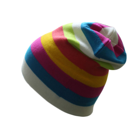 Wholesale Custom Knitted Toques Colorful Striped Winter Beanie Hat Knit