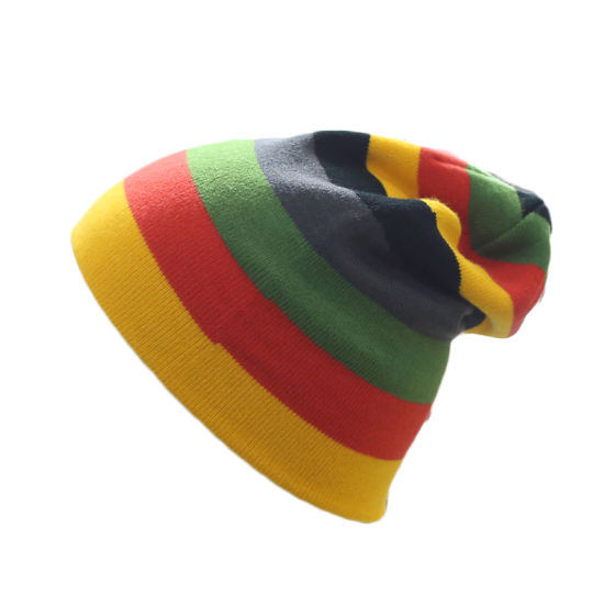 Wholesale Custom Knitted Toques Colorful Striped Winter Beanie Hat Knit